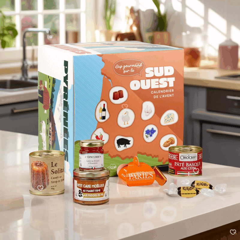 Calendrier de l’Avent gourmand 2025 avec 24 spécialités salées et sucrées du Sud-Ouest, idéal pour homme , femme ou famille amateur de gastronomie régionale.