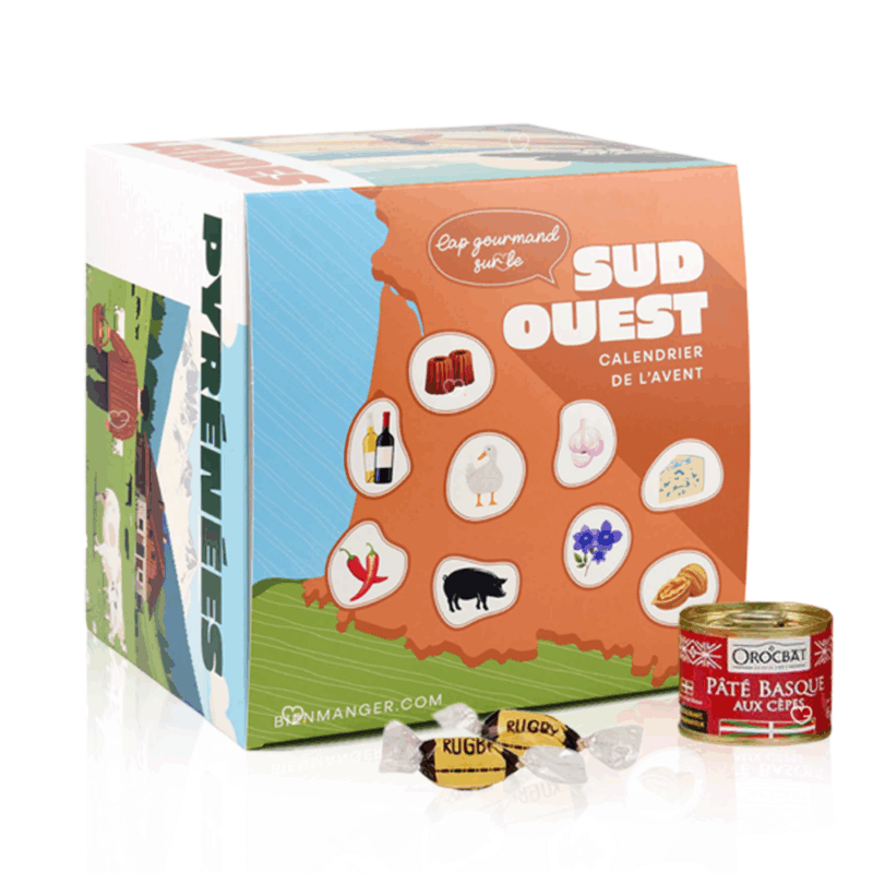 Calendrier de l’Avent gourmand 2025 avec 24 spécialités salées et sucrées du Sud-Ouest, idéal pour homme , femme ou famille amateur de gastronomie régionale.