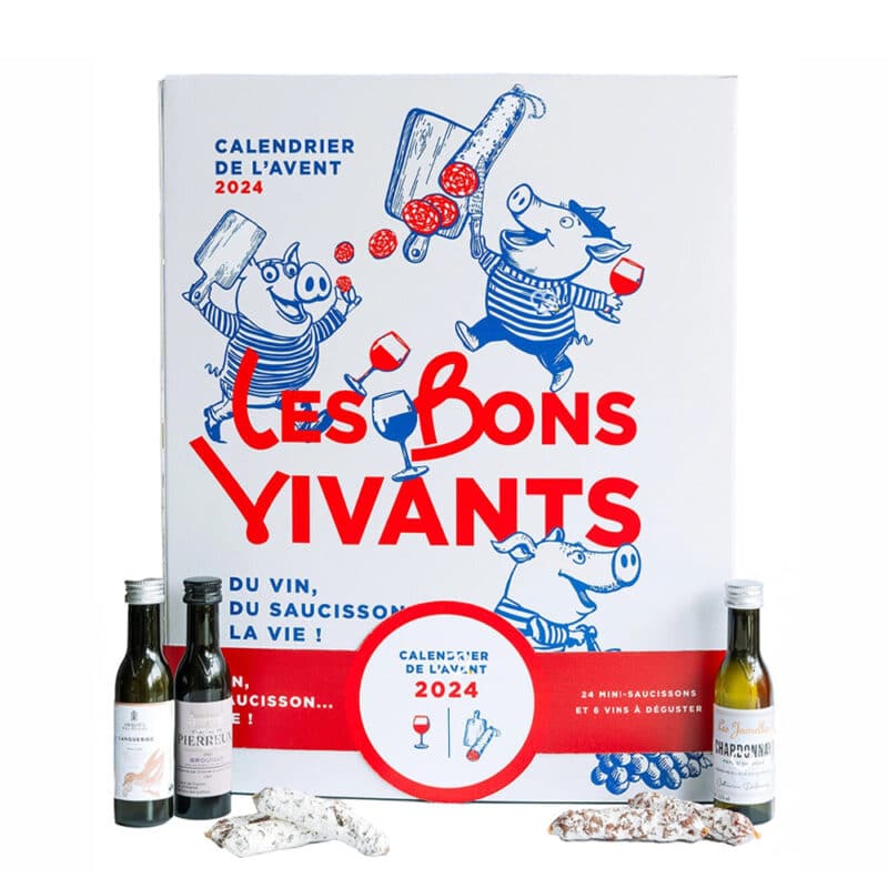 calendrier de l'avent saucisson vin Les Bons vivants avec mini saucissons et vinottes