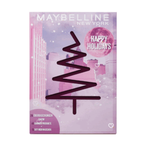 Calendrier de l'Avent beauté Maybelline edition 2025 avec 24 produits de maquillage Maybelline : rouge à lèvres, du mascara, du vernis, makeup..