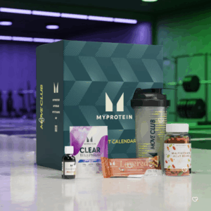 Calendrier de l’Avent Myprotein 2025 avec 25 surprises fitness pour sportifs, snacks protéinés, compléments et saveurs festives exclusives.
