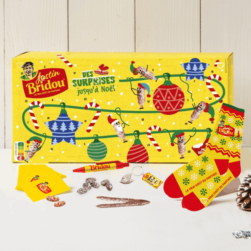 coffret gourmand saucisson calendrier de l'avent justin bridou 2025 avec saucissons et goodies