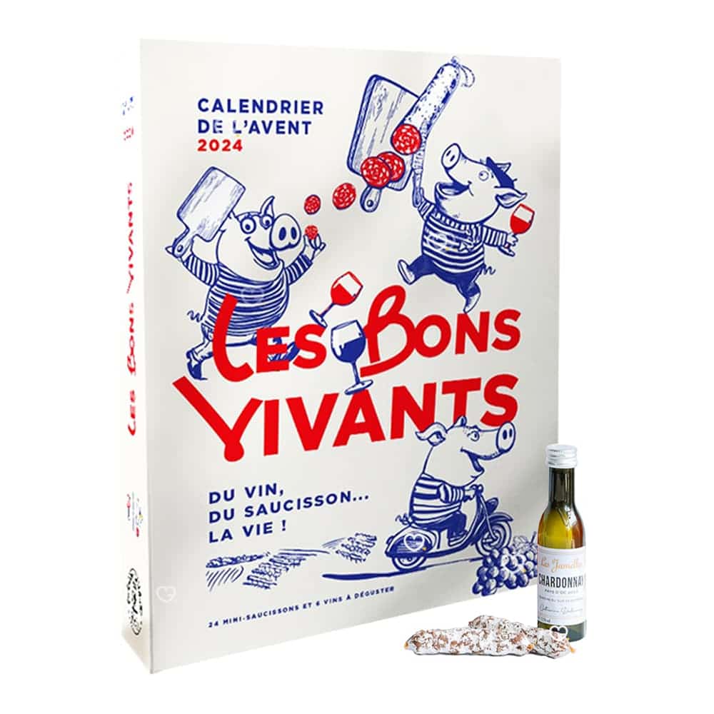 calendrier de l'avent saucisson vin Les Bons vivants avec mini saucissons et vinottes