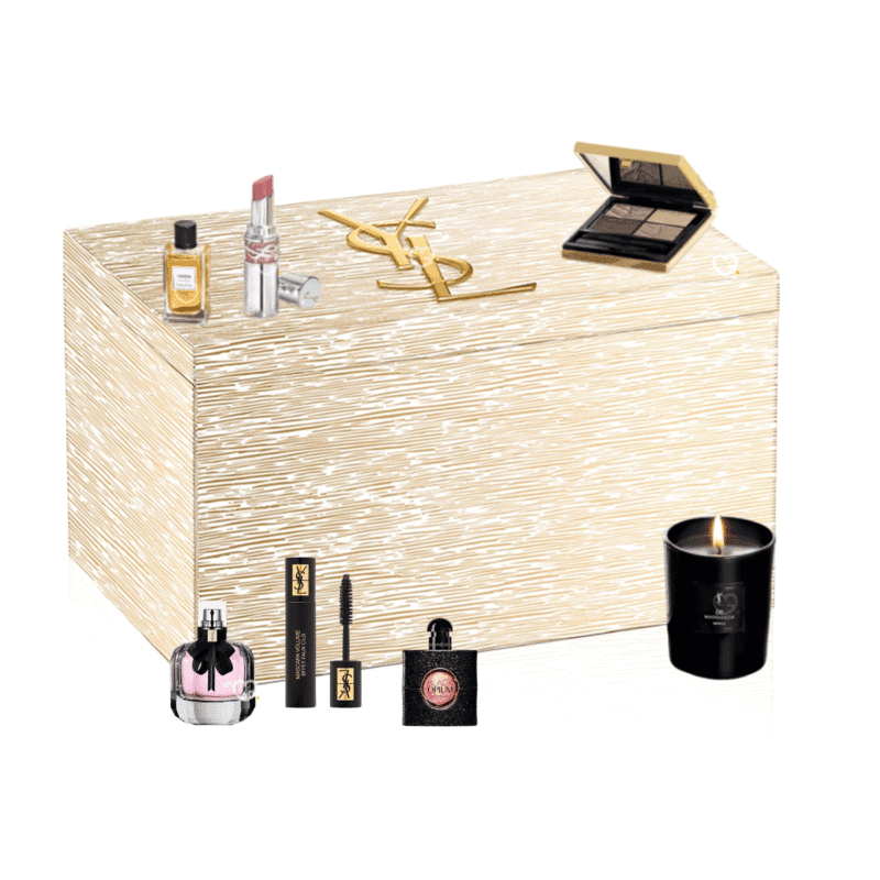 contenu Calendrier de l’Avent YSL Beauty 2025 en édition limitée, coffret luxe doré avec 24 miniatures maquillage, soins visage et parfums pour femme