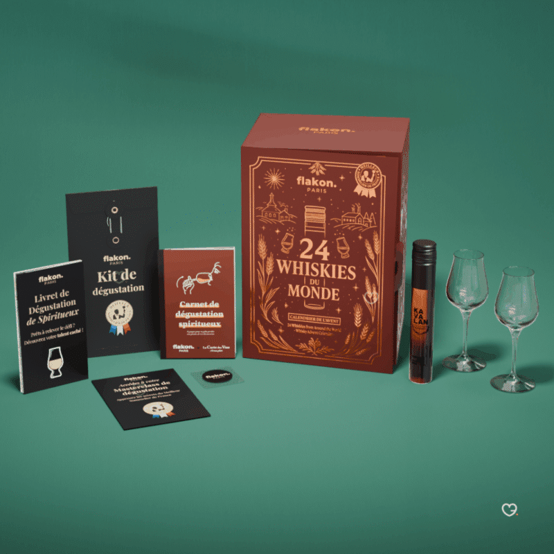 Calendrier de l’Avent whisky Flakon 2025 avec 24 whiskies d’exception, verres, carnet et kit de dégustation pour amateurs exigeants en spiritueux