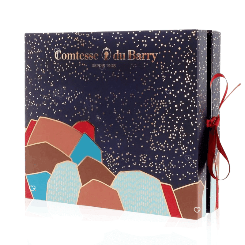 Coffret gourmand chocolat Calendrier de l’Avent Comtesse du Barry 2025 contenant 24 douceurs artisanales : chocolats fins, nougats, calissons, truffes et caramels pour gourmands homme ou femme