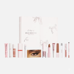 coffret maquillage rose calendrier de l'avent kylie cosmetics 2025 contenant 12 produits et accessoires makeup