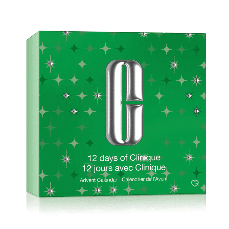 Calendrier de l’Avent Clinique 2025 contenant 12 produits beauté soins visage et maquillage, coffret beauté pour femme