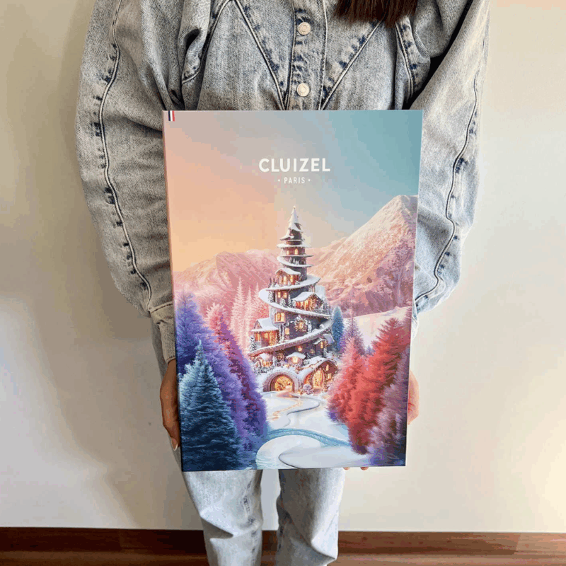 Coffret illustré « Féerie Hivernale » Calendrier de l'avent Cluizel 2025 contenant 24 délicieux chocolats fins, pralinés et ganaches pour gourmand