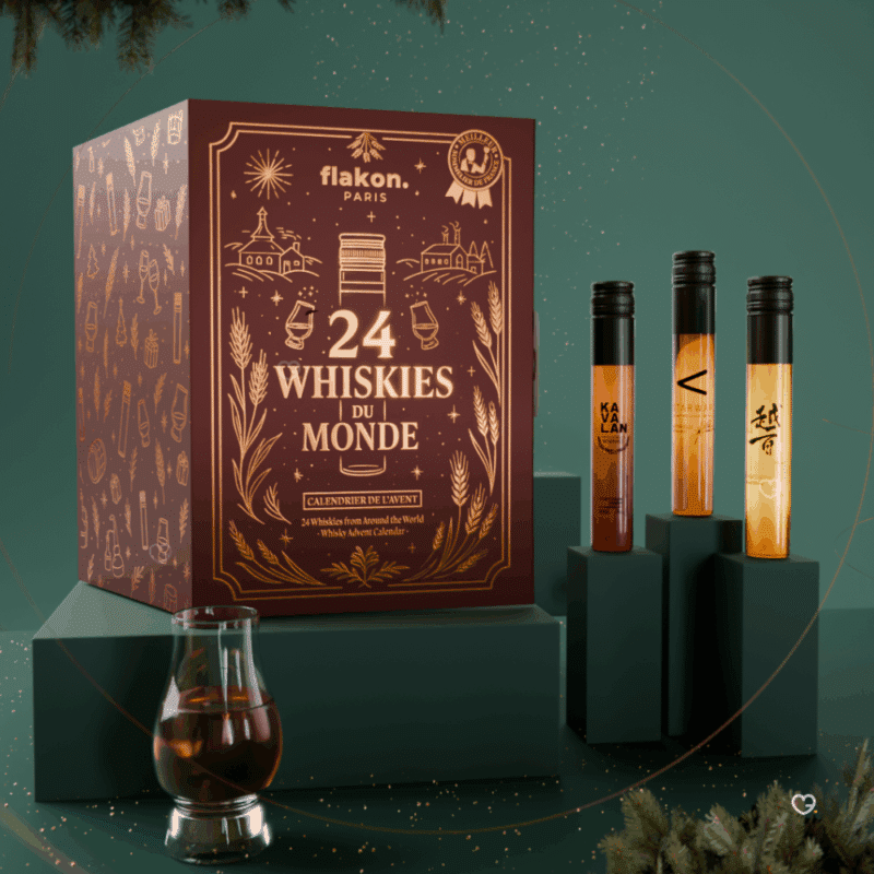 Calendrier de l’Avent whisky Flakon 2025 avec 24 whiskies d’exception, verres, carnet et kit de dégustation pour amateurs exigeants en spiritueux