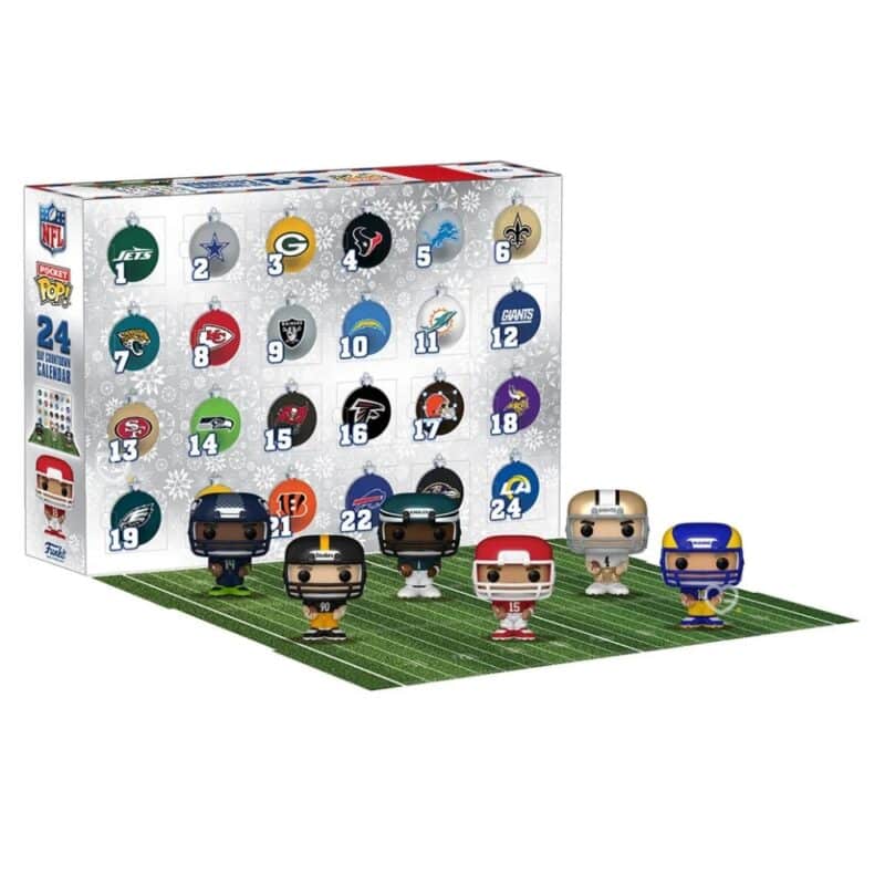 calendrier de l'avent funko pop NFL 2024 contenant 24 figurines à l'effigie de joueurs américains