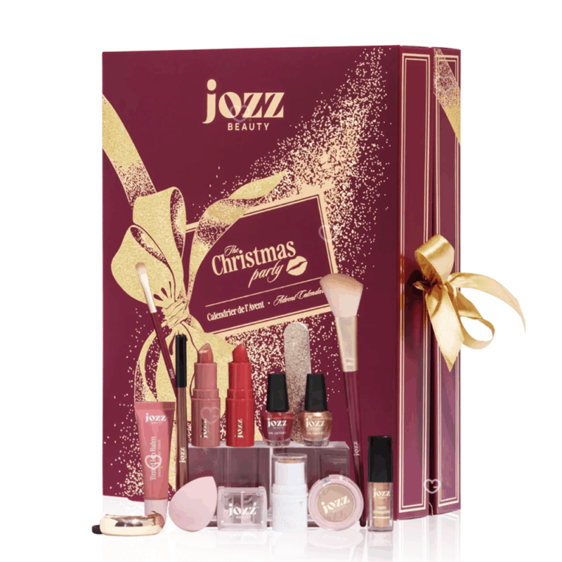 Calendrier de l’Avent Jozz 2025 mixte offrant 24 produits de maquillage et accessoires beauté, coffret pailleté The Christmas Party idéal pour femme et jeune fille aime le makeup