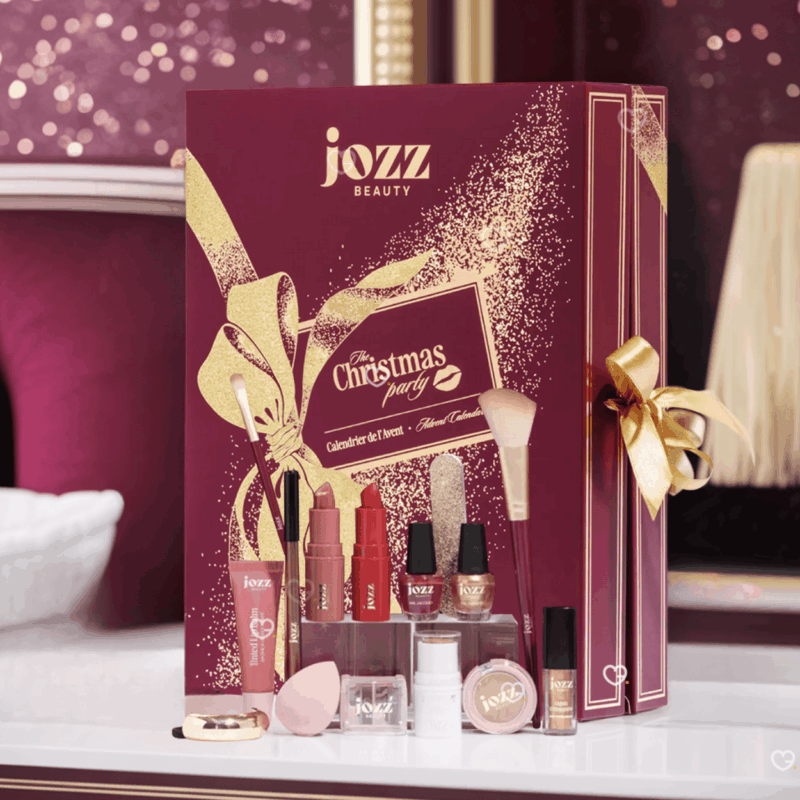 Calendrier de l’Avent Jozz 2025 mixte offrant 24 produits de maquillage et accessoires beauté, coffret pailleté The Christmas Party idéal pour femme et jeune fille aime le makeup