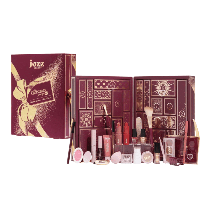 Calendrier de l’Avent Jozz 2025 mixte offrant 24 produits de maquillage et accessoires beauté, coffret pailleté The Christmas Party idéal pour femme et jeune fille aime le makeup
