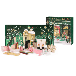 calendrier de l'avent Nocibe 2025 coffret vert avec produits de beauté et accessoires bien etre pour femme