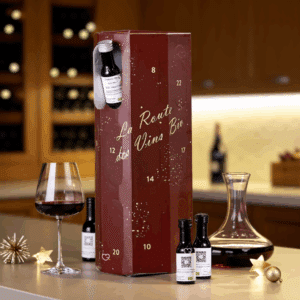 Calendrier de l’Avent Vins Bio 2025 avec 24 vins rouges, blancs et rosés français sélectionnés par le sommelier Nicolas Tacquard, idéal pour amateurs de vin écoresponsables et dégustation
