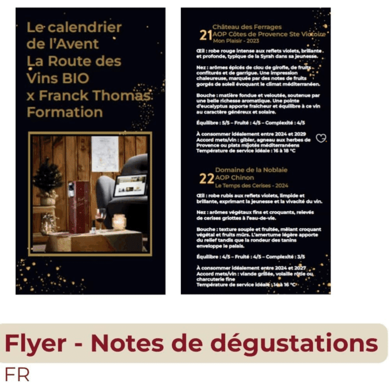 Calendrier de l’Avent Vins Bio 2025 avec 24 vins rouges, blancs et rosés français sélectionnés par le sommelier Nicolas Tacquard, idéal pour amateurs de vin écoresponsables et dégustation