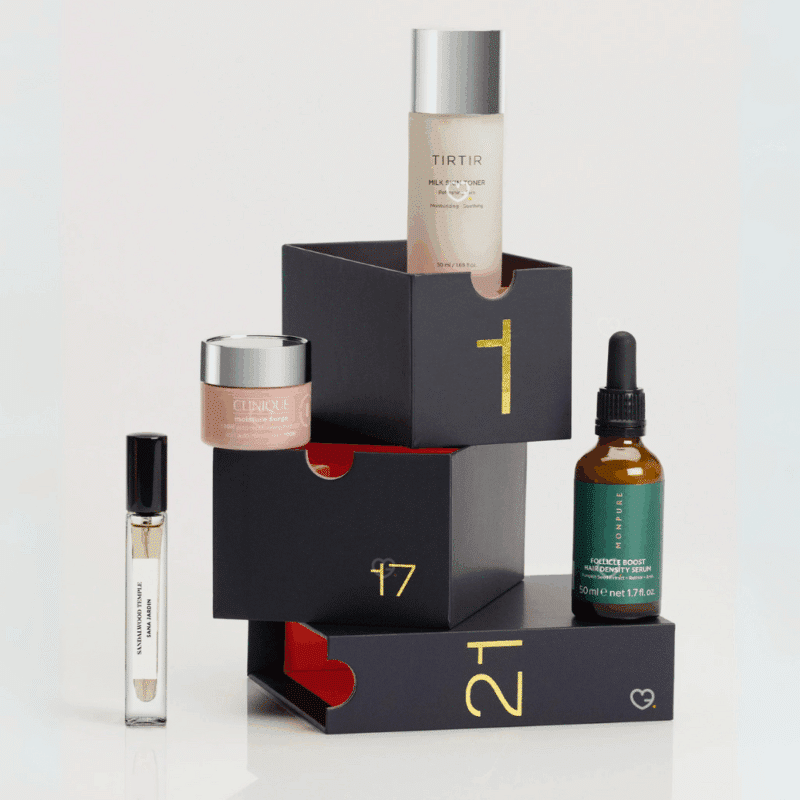 Calendrier de l’Avent Zalando 2025 proposant 24 produits de beauté multimarque : soins visage, corps, maquillage et parfums pour femme