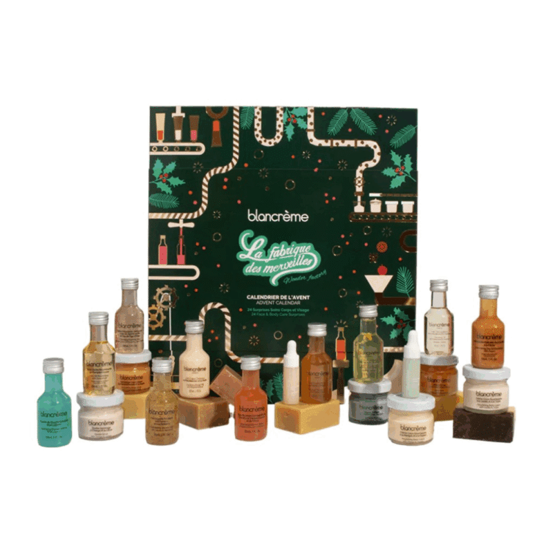 Calendrier de l’Avent Blancrème 2025 renfermant 24 soins visage et corps aux textures gourmandes et senteurs fruitées, idéal cadeau beauté pour femme.