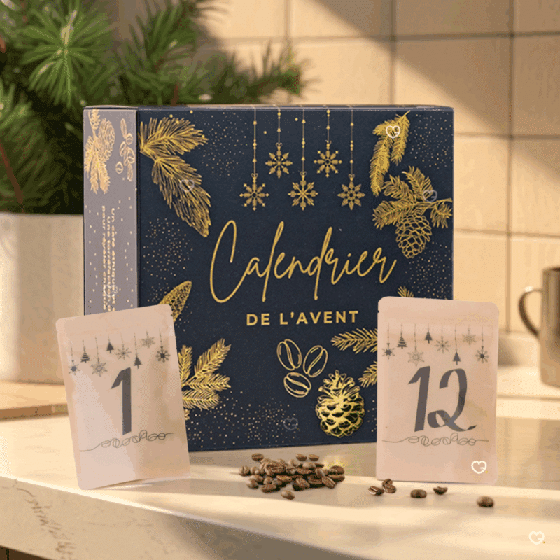 Calendrier de l’Avent Café Artisanal 2025 Arlo's Coffee avec 24 sachets de cafés 100 % Arabica torréfiés en France, idéal pour amateur de cafés.