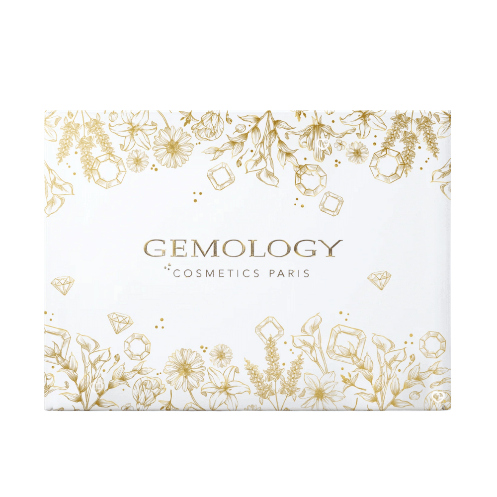 Calendrier de l’Avent Gemology 2025 contenant 24 soins beauté visage et corps en coffret luxe, idéal pour femme raffinée.