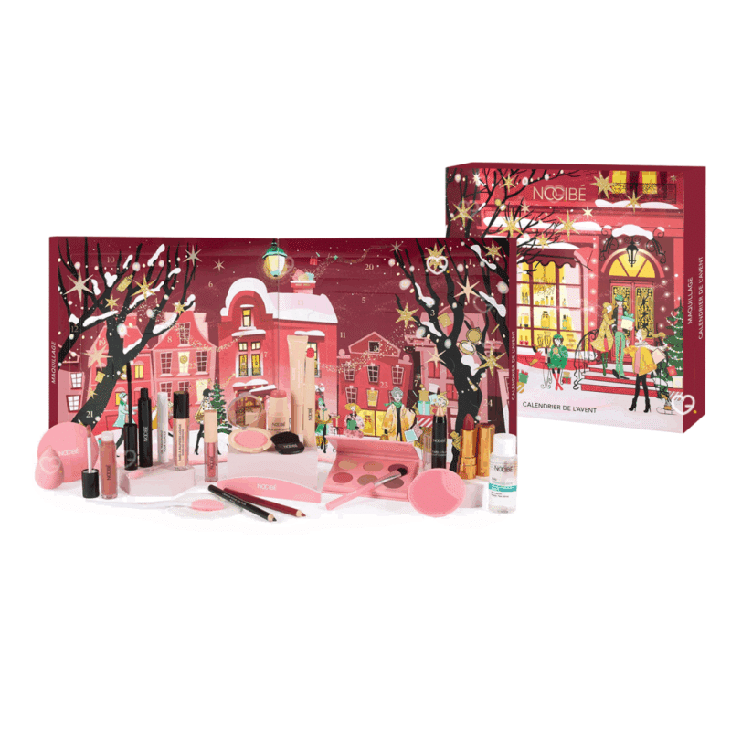 calendrier de l'avent Nocibe 2025 coffret rouge avec maquillage produits de beauté et accessoire bien etre pour femme