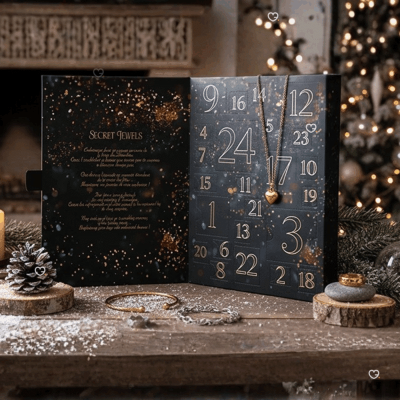 Calendrier de l’Avent Mes Bijoux 2025 contenant 24 bijoux élégants : bracelets, bagues, boucles d’oreilles et colliers pour femme