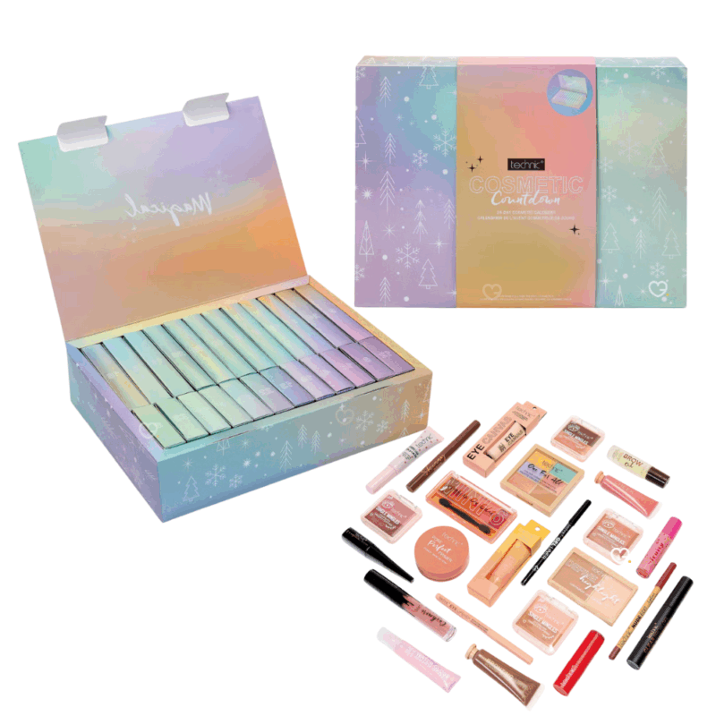 Calendrier de l'avent Technic 2025 contenant 24 produits de beauté dédiés au maquillage pour femme et adolescente