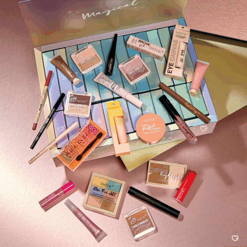 Calendrier de l'avent Technic 2025 contenant 24 produits de beauté dédiés au maquillage pour femme et adolescente