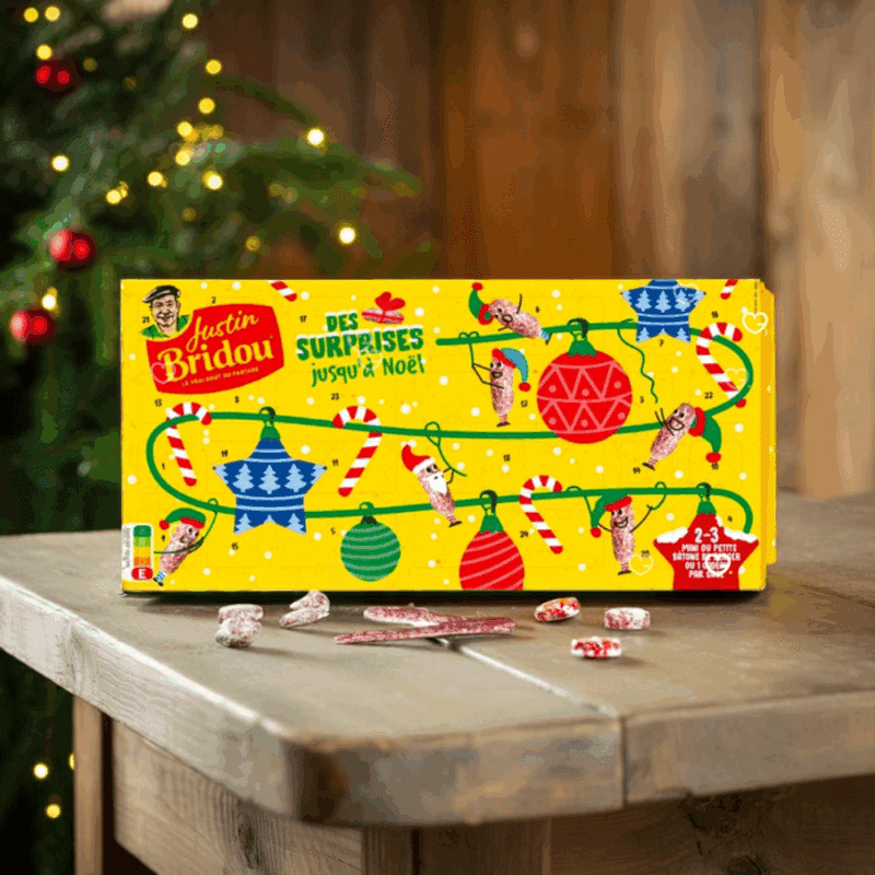coffret gourmand calendrier de l'avent saucisson justin bridou 2025 avec saucissons et goodies
