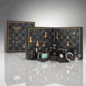 Calendrier de l’Avent Nocibé Homme 2025 avec 24 soins visage, corps et accessoires beauté, cadeau idéal pour beauté homme.