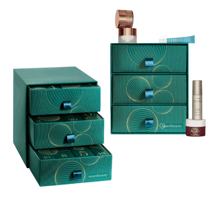 Calendrier de l’Avent AsamBeauty 2025 version premium avec 24 soins visage, corps et maquillage en taille originale, coffret beauté pour femme
