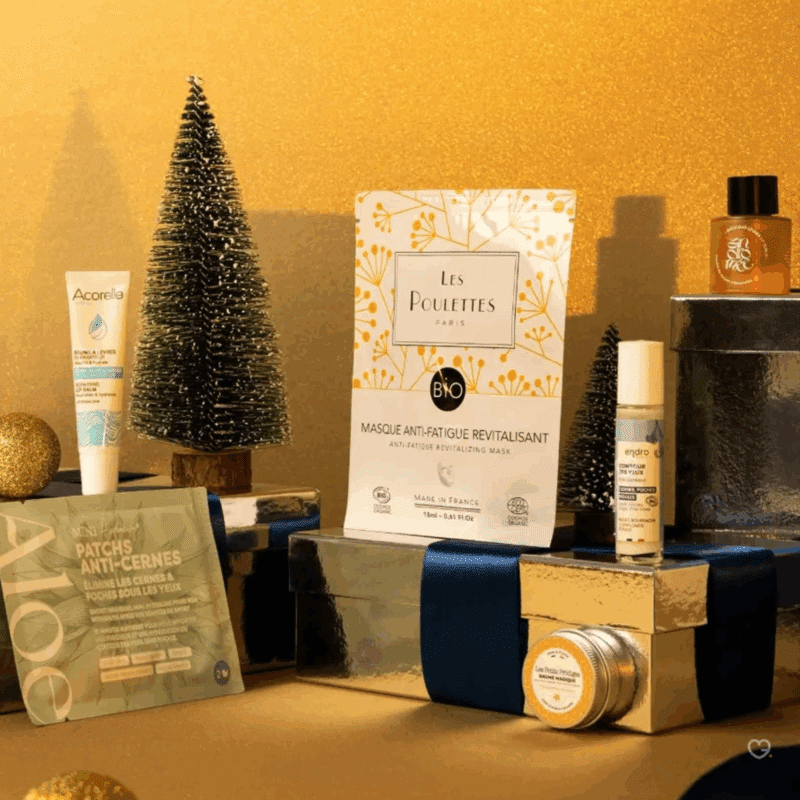 Calendrier de l’Avent Nuoo 2025 présenté dans un mini sac bowling coton bio avec 24 soins beauté naturels soins visage, corps et cheveux idéal pour femme