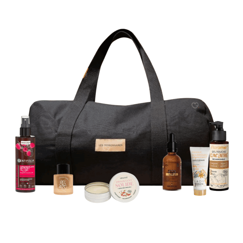 Calendrier de l’Avent Nuoo 2025 présenté dans un mini sac bowling coton bio avec 24 soins beauté naturels soins visage, corps et cheveux idéal pour femme
