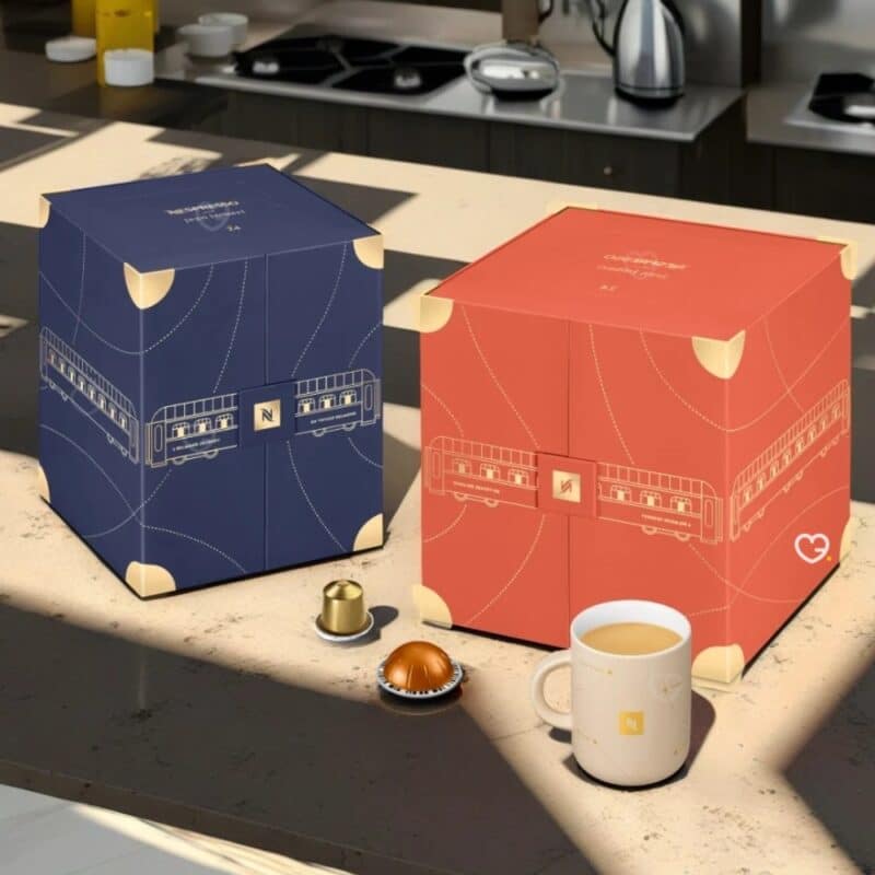 coffret rouge et bleu edition Jean Imbert Calendrier de l'Avent Nespresso 2024 capsules café original et vertuo