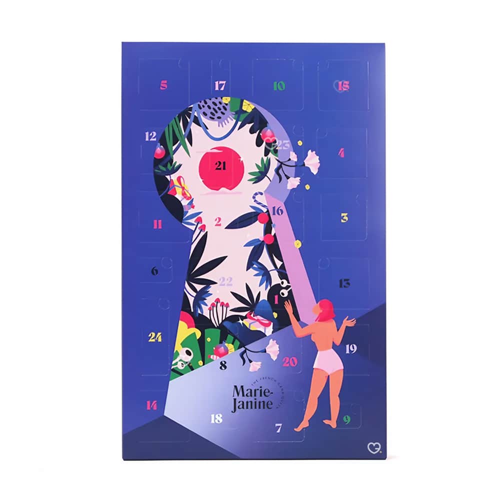 calendrier de l'Avent CBD Marie Janine contenant 24 surprises avec du chanvre : thé; infusion; chocolat; soins ...