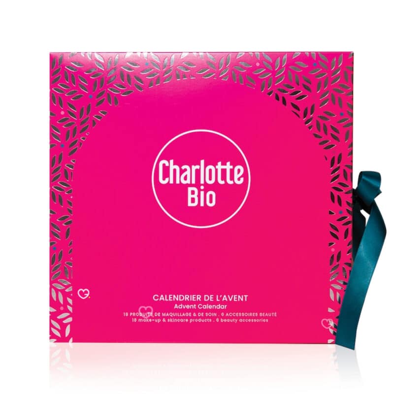 Calendrier de l'avent charlotte Bio contenant 24 produits de maquillage, soins beauté bio et accessoires bien etre