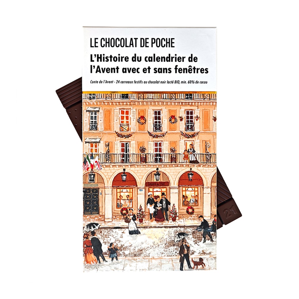 calendrier de l'Avent Le chocolat de poche 2024 composé de 24 carré de chocolat noir bio