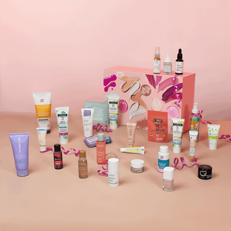 Calendrier de l’Avent Mademoiselle Bio 2025 avec 25 produits de beauté bio visage, cheveux, corps et maquillage, idéal cadeau pour femme.