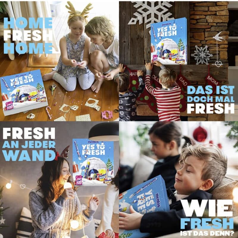 calendrier de l'avent mentos 2024 contenant 24 friandises Mentos avec des dragées à mâcher et des chewing-gums aux différents parfums