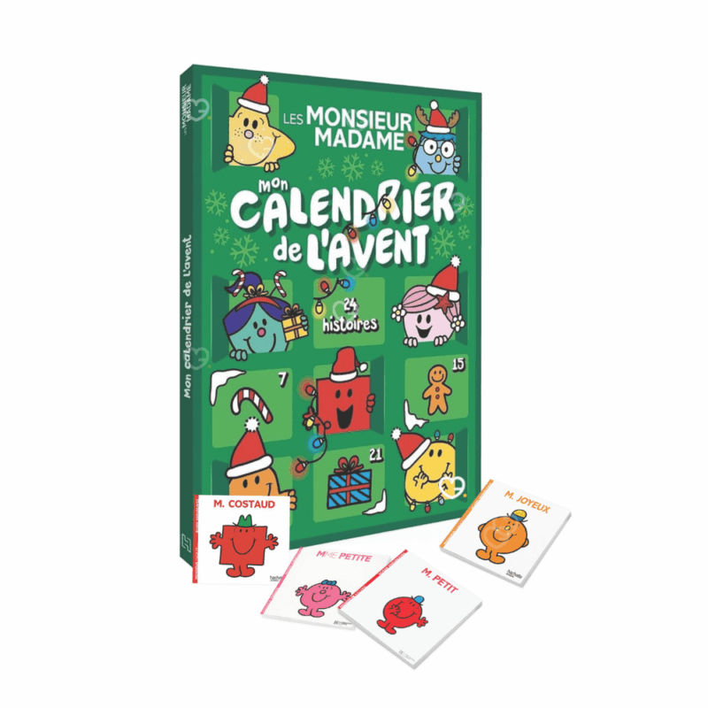 Calendrier de l’Avent Monsieur Madame 2025 avec 24 histoires illustrées, mini-livres ludiques pour enfants, cadeau éducatif festif pour Noël.