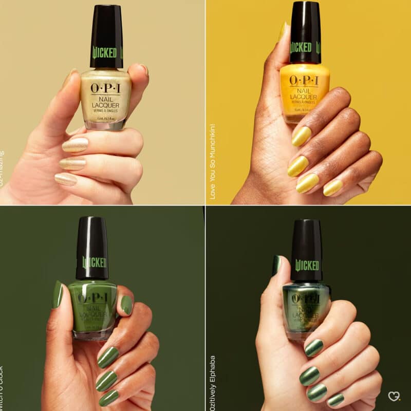 calendrier de l'avent OPI Wicked 2024 contenant 12 vernis aux nuances différentes en rapport avec le film