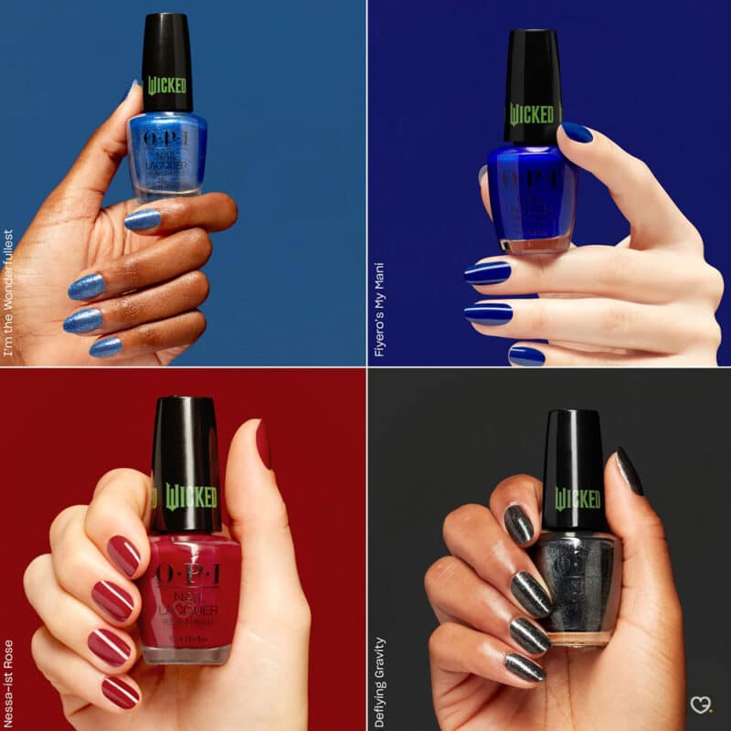 calendrier de l'avent OPI Wicked 2024 contenant 12 vernis aux nuances différentes en rapport avec le film