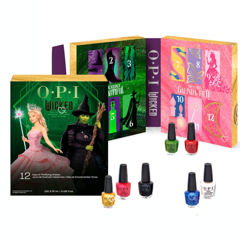 calendrier de l'avent OPI Wicked 2024 contenant 12 vernis aux nuances différentes en rapport avec le film