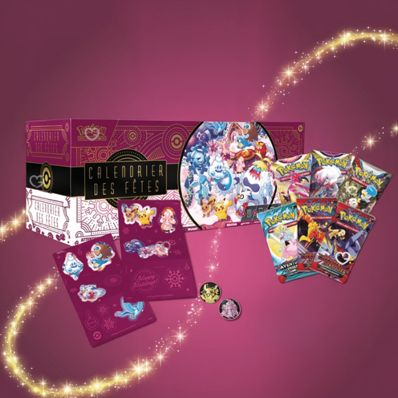 Calendrier de l’Avent Pokemon TCG 2025 (calendrier de fêtes) aux couleurs festives avec 24 surprises cartes et goodies pour enfants et collectionneurs.