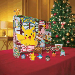 Calendrier de l’Avent Pokemon Happy Holidays 2025 avec 24 figurines et accessoires festifs, cadeau idéal pour enfants et collectionneurs.