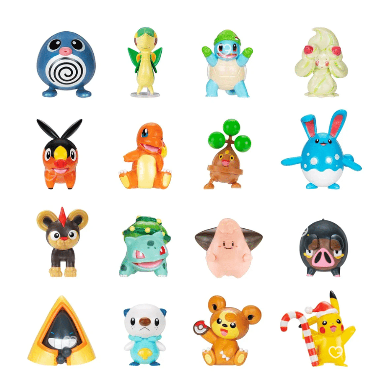 Calendrier de l’Avent Pokemon Happy Holidays 2025 avec 24 figurines et accessoires festifs, cadeau idéal pour enfants et collectionneurs.