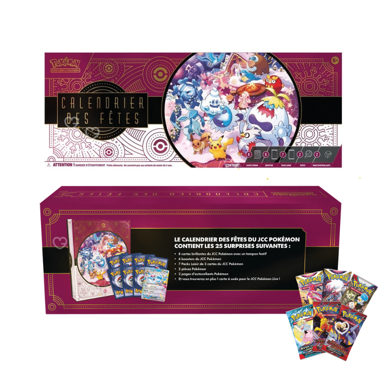 Calendrier de l’Avent Pokemon TCG 2025 (calendrier de fêtes) aux couleurs festives avec 24 surprises cartes et goodies pour enfants et collectionneurs.