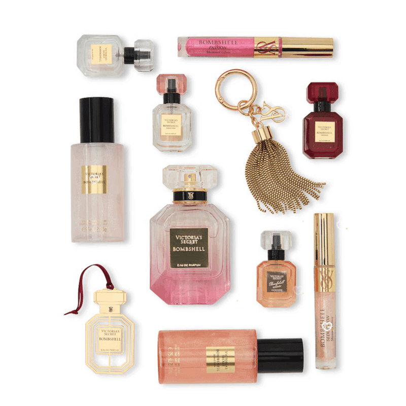 coffret luxe rose forme flacon parfum calendrier de l'avent Victoria Secret 2025 contenant 12 produits de beauté soins parfum de la collection Bombshell