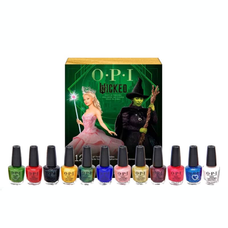calendrier de l'avent OPI Wicked 2024 contenant 12 vernis aux nuances différentes en rapport avec le film